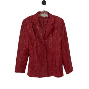 Newport News Woman’s Red Leather Suede Jacket Coat Size 16 Floral